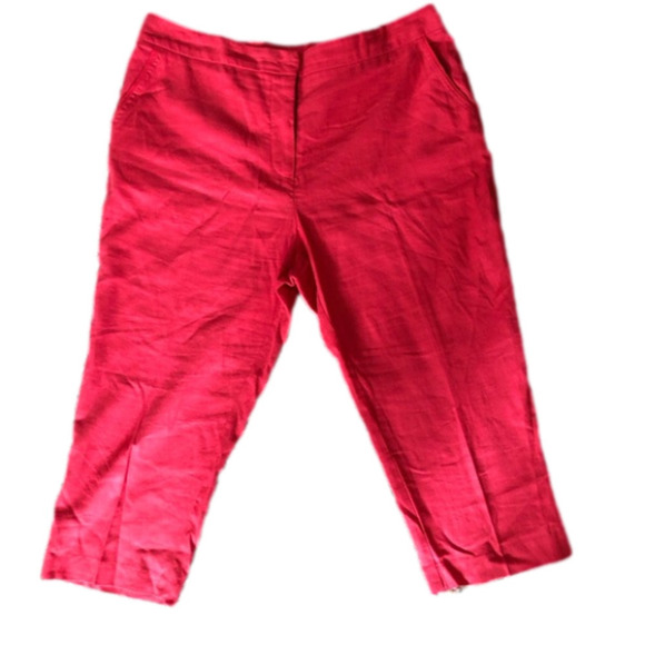 Linen Blend Pink Cropped Trousers Size 14 - Picture 1 of 6